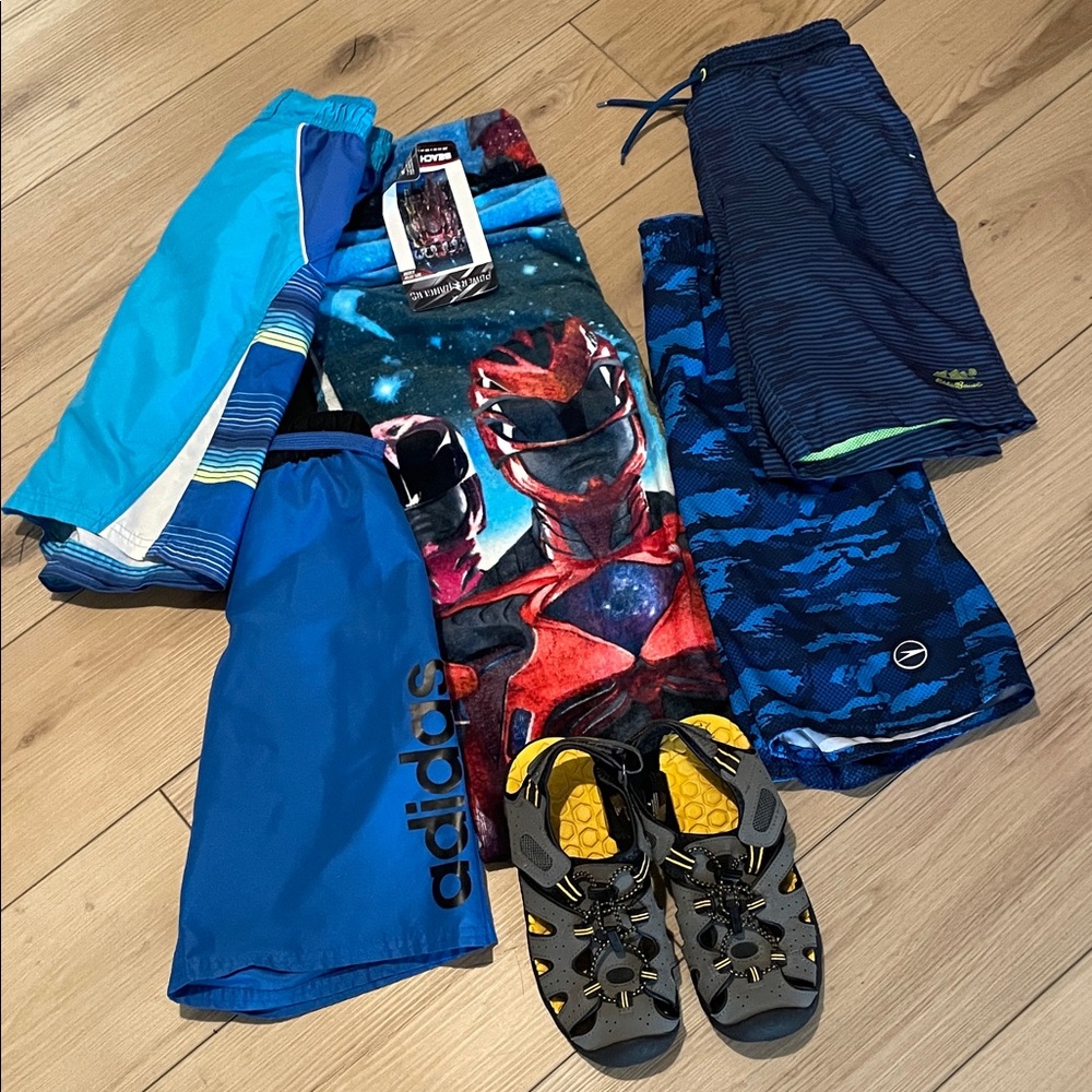 Adidas Blue and Black Swim Shorts with Power Rangers Towel